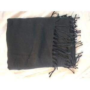 Pashmina Finish Black Scarf Wrap Shawl with Fringe